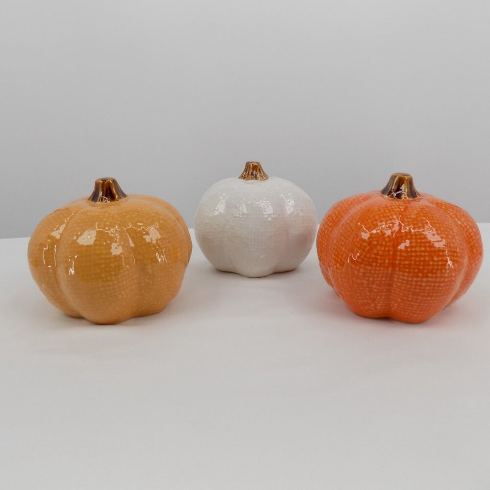 Set of 3 Ashland Ceramic Pumpkins Fall Heirloom Harvest Tabletop Decor New - Picture 3 of 9
